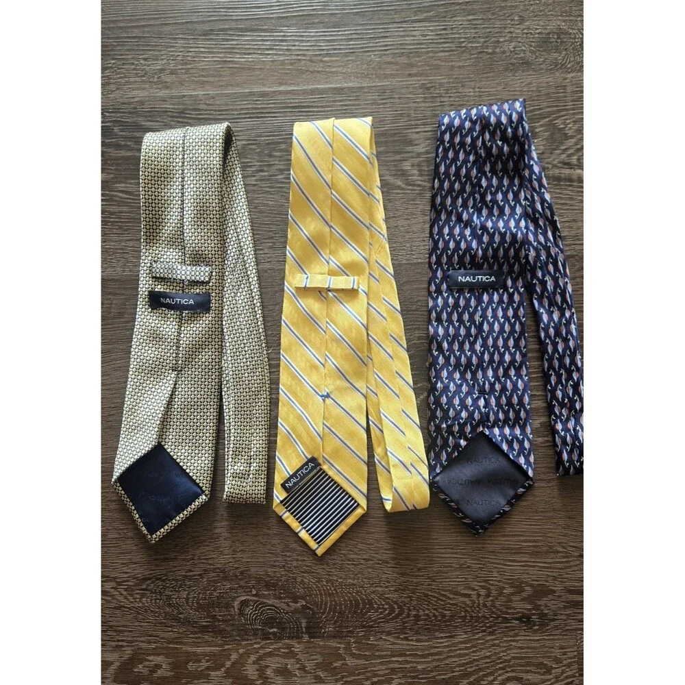 Nautica Men's 3-Piece Classic Tie Lot – Multicolor Striped w/ Logo Accents